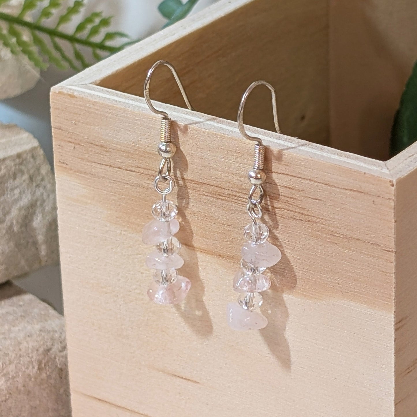 Pure Rose Quartz & Clear Crystal Glass Earrings | Elegant Gemstone Earrings for Love & Clarity