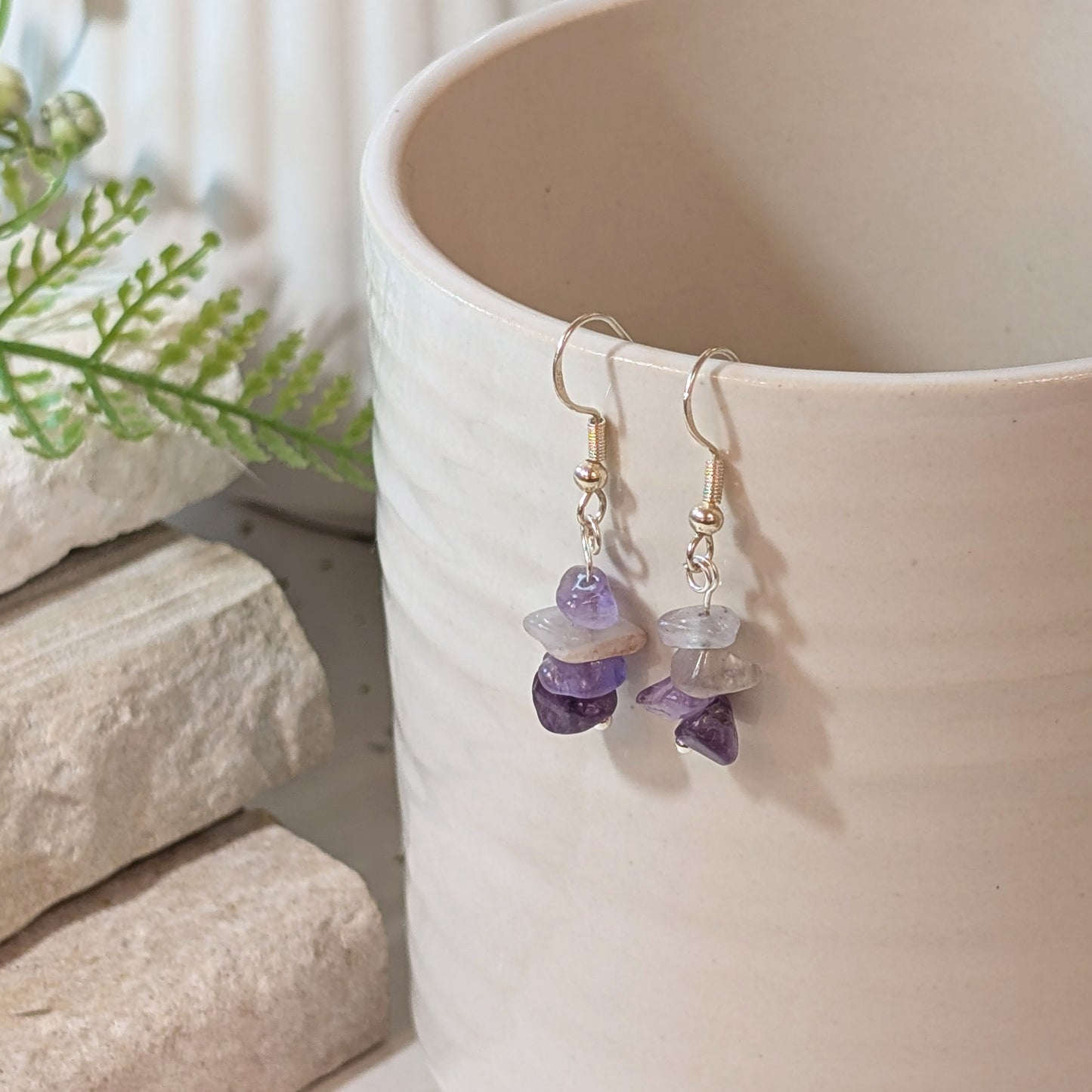 Irregular Amethyst Drop Earrings | Unique Handmade Crystal Earrings for Women