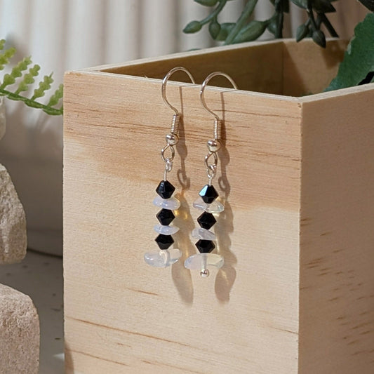 Opal & Classic Black Glass Beads Earrings | Elegant Gemstone Earrings for Style & Inspiration