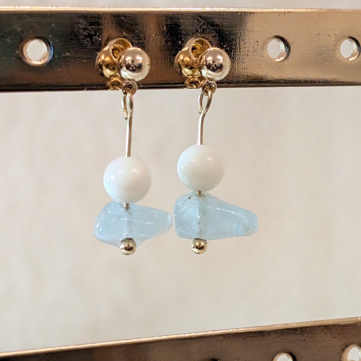 Aquamarine & White Agate Mini Drop Earrings | Handmade Delicate Gemstone Earrings