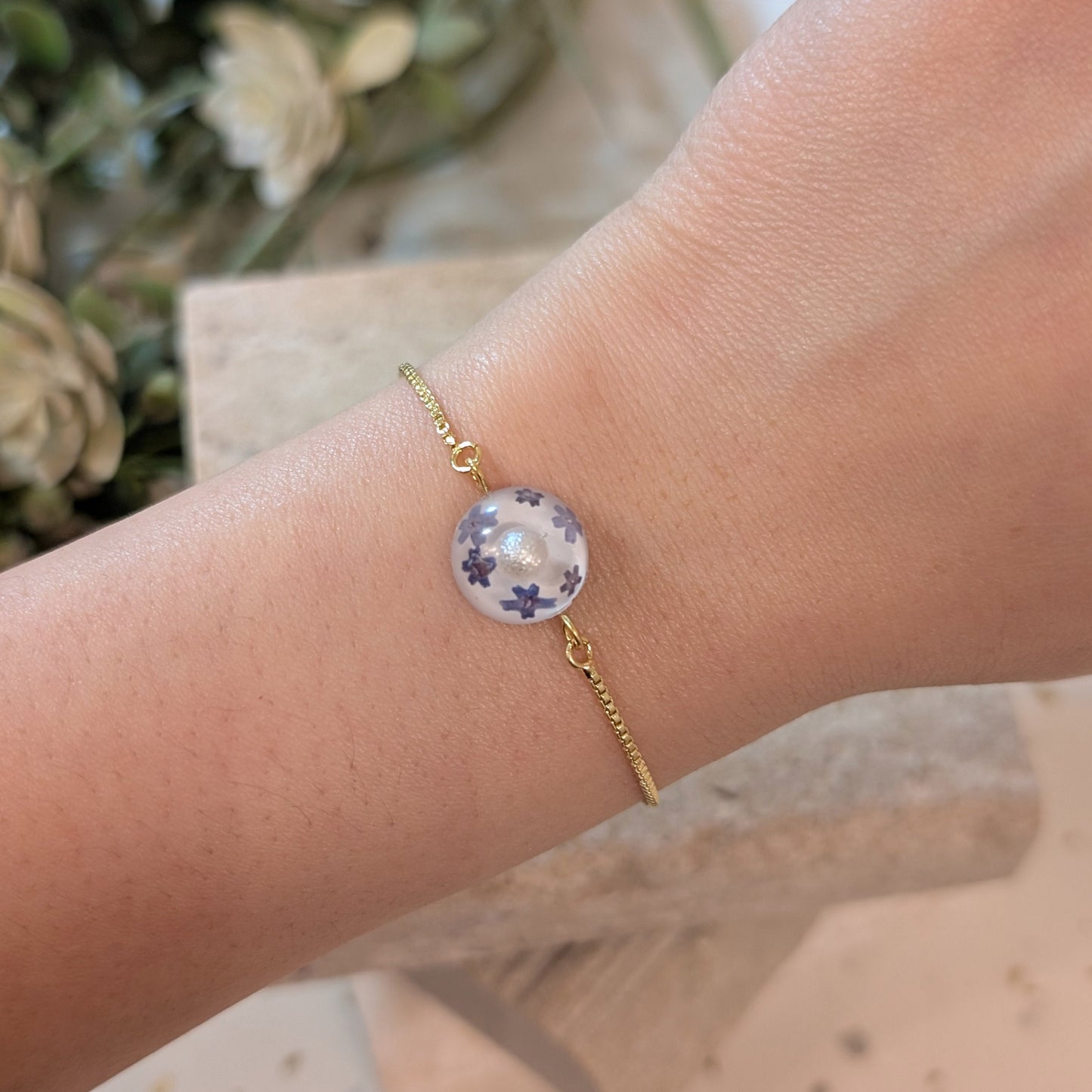 Healing Verbena Pearl Half Sphere Bracelet | 18K Gold Plated Nature Jewellery