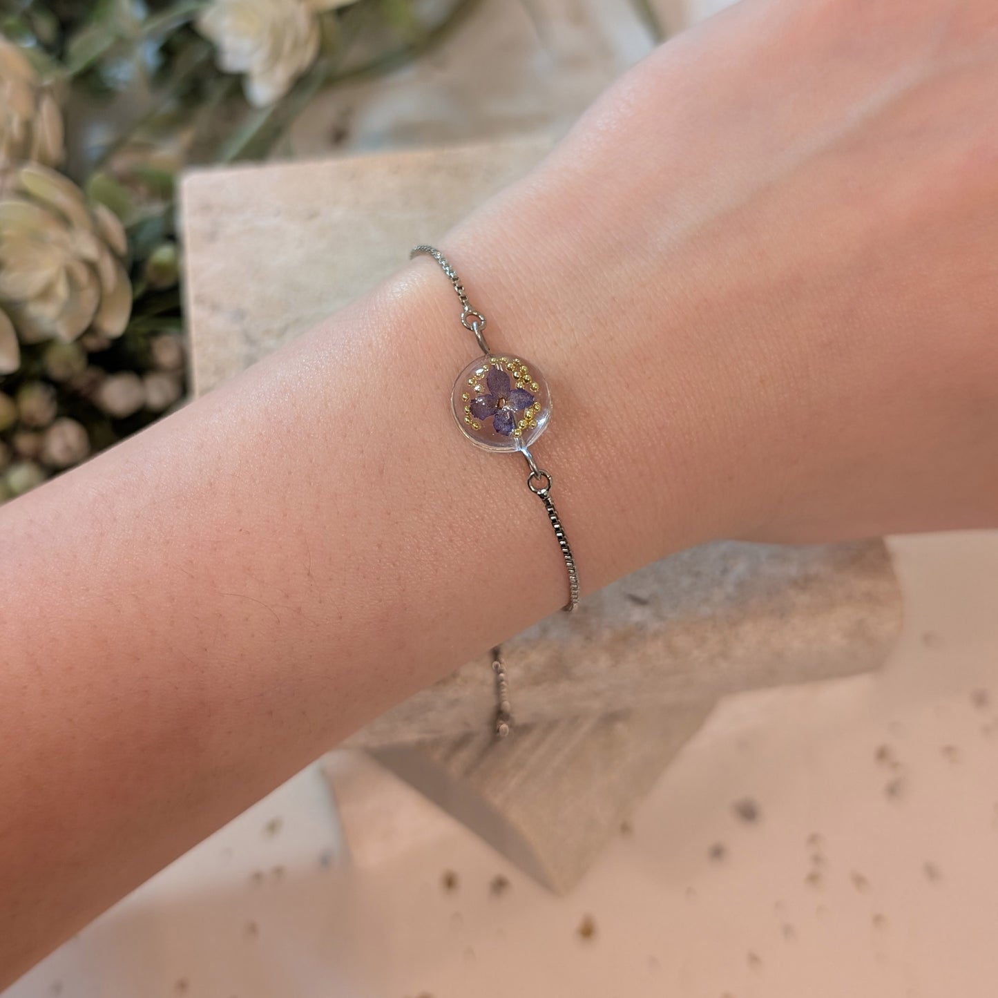 New Beginnings: Butterfly Bush Half Sphere Bracelet | Platinum Plated Nature Jewellery