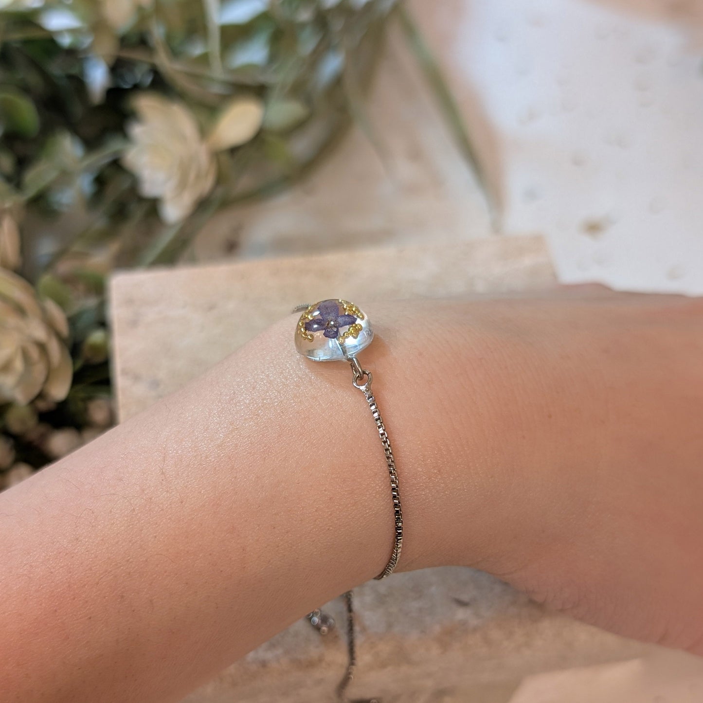 New Beginnings: Butterfly Bush Half Sphere Bracelet | Platinum Plated Nature Jewellery