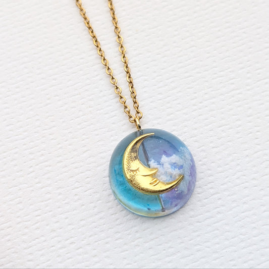 20mm Moon & Cloud Necklace | Delicate Handmade Sky Jewellery