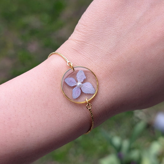 Hydrangea Real Flower Adjustable Bracelet - 18K Gold Plated Bracelet