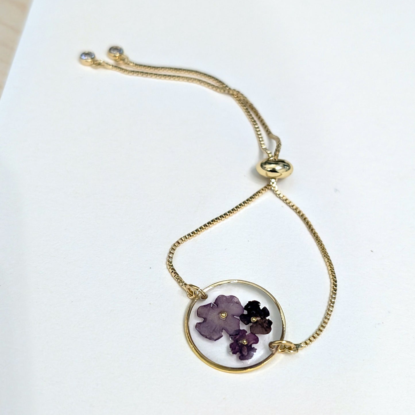 Handmade Burgundy Red Lantana Bracelet | 18K Gold-Plated Real Flower Jewellery