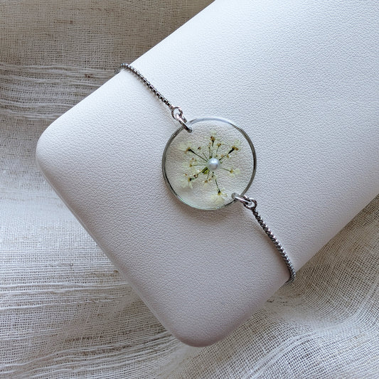 Protection Queen Anne’s Lace Bracelet | Platinum Plated Real Flower Jewellery