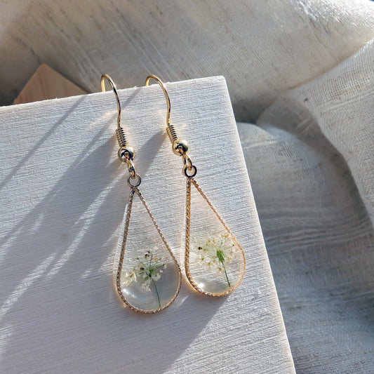 Queen Anne’s Lace Little Tree Waterdrop Gold Plated Adjustable Earrings | Protection