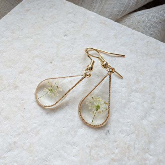 Protection | Gold Plated Queen Anne's Lace Little Tree Waterdrop Earrings
