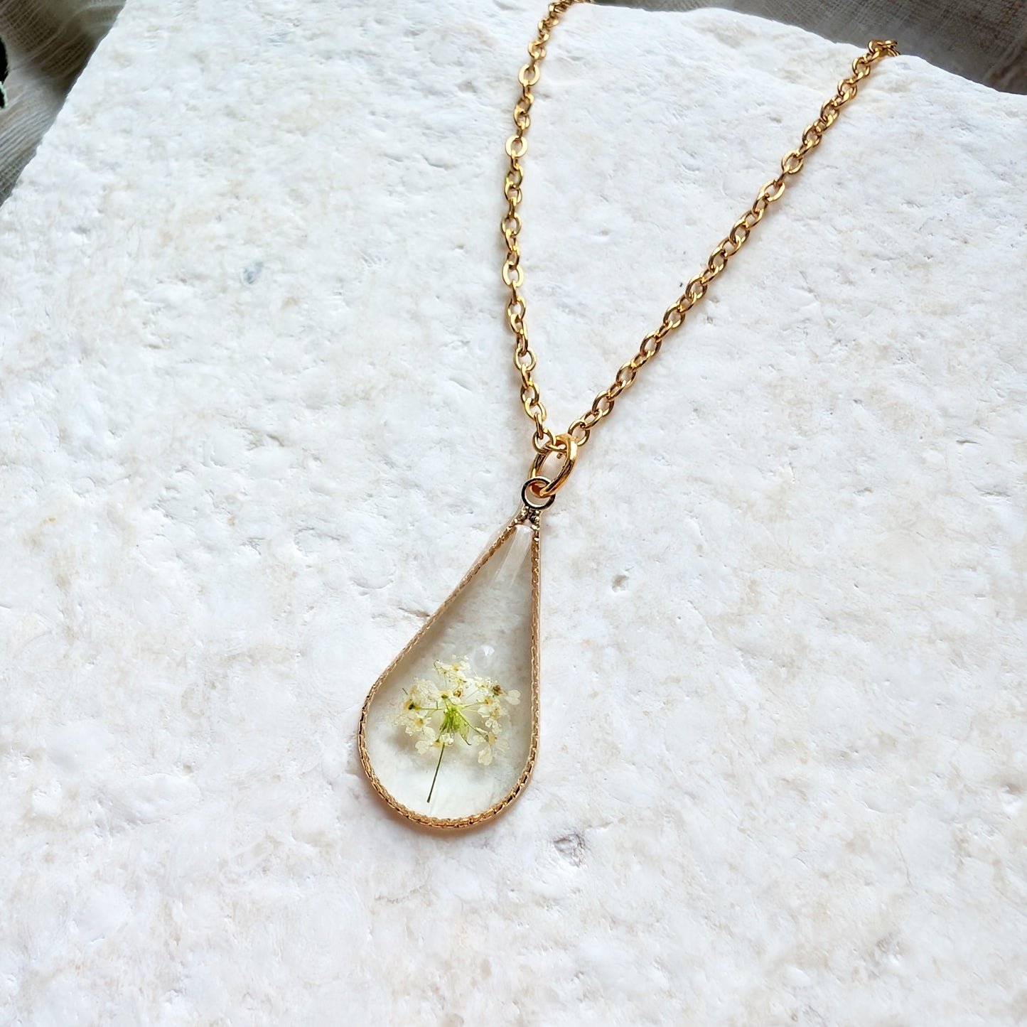 Protection | Gold Plated Queen Anne’s Lace Little Tree Teardrop Necklace