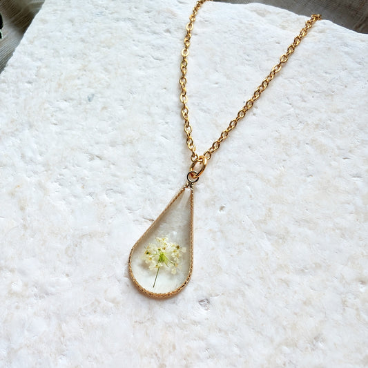 Protection | Gold Plated Queen Anne’s Lace Little Tree Teardrop Necklace