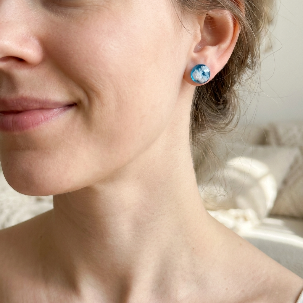 Bright Blue Sky Gold Plated Sterling Silver Stud Earrings | Cloud Jewellery