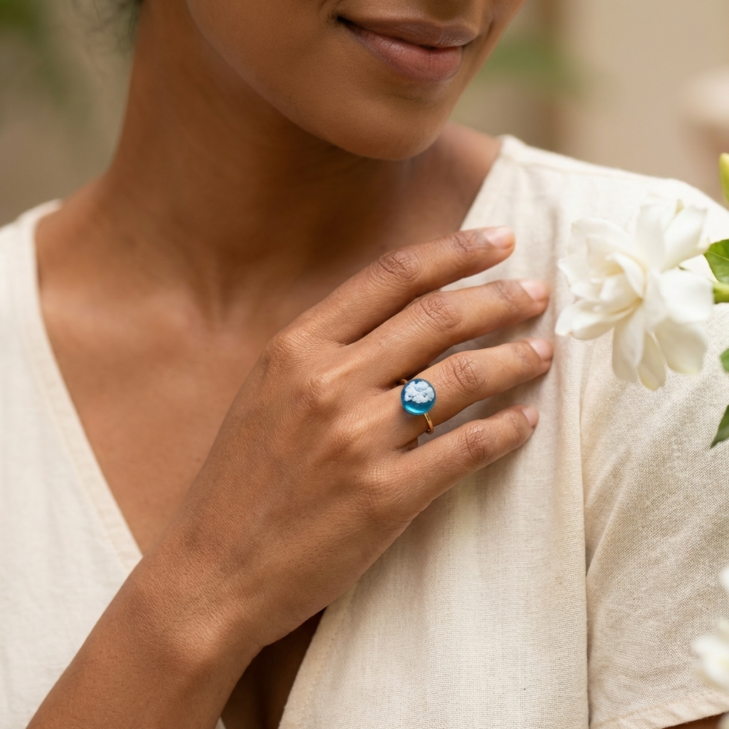 Bright Blue Sky Gold Plated Adjustable Ring | Cloud Jewellery