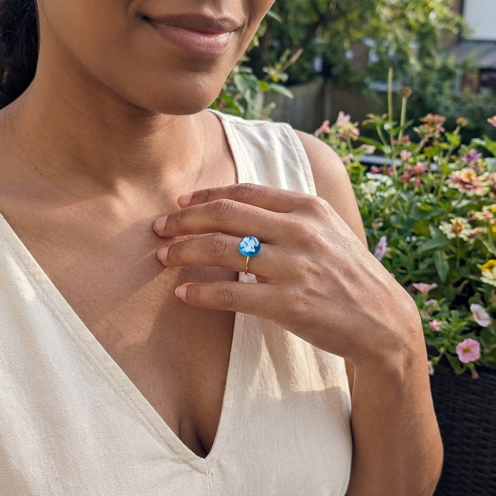 Bright Blue Sky Gold Plated Adjustable Ring | Cloud Jewellery