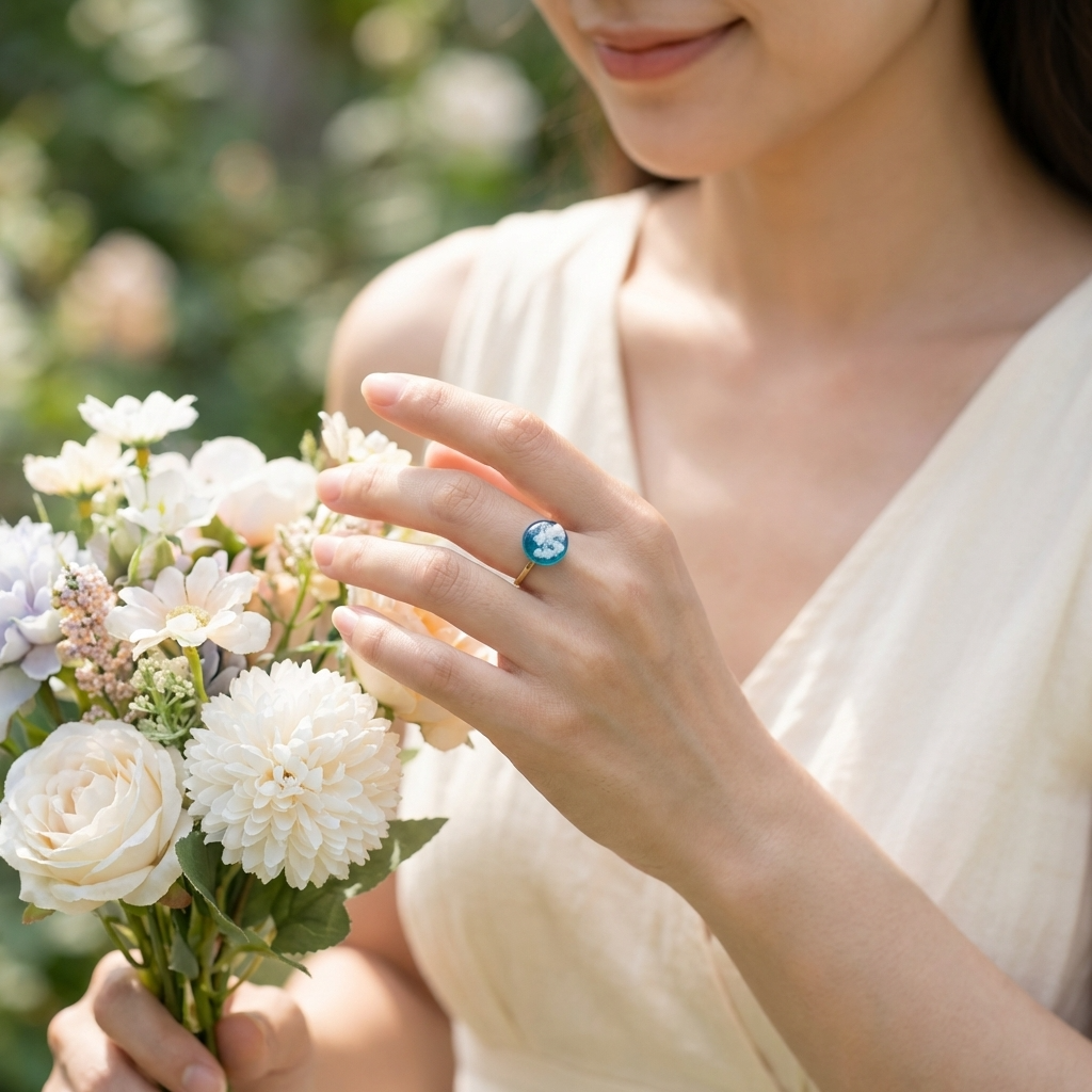 Bright Blue Sky Gold Plated Adjustable Ring | Cloud Jewellery