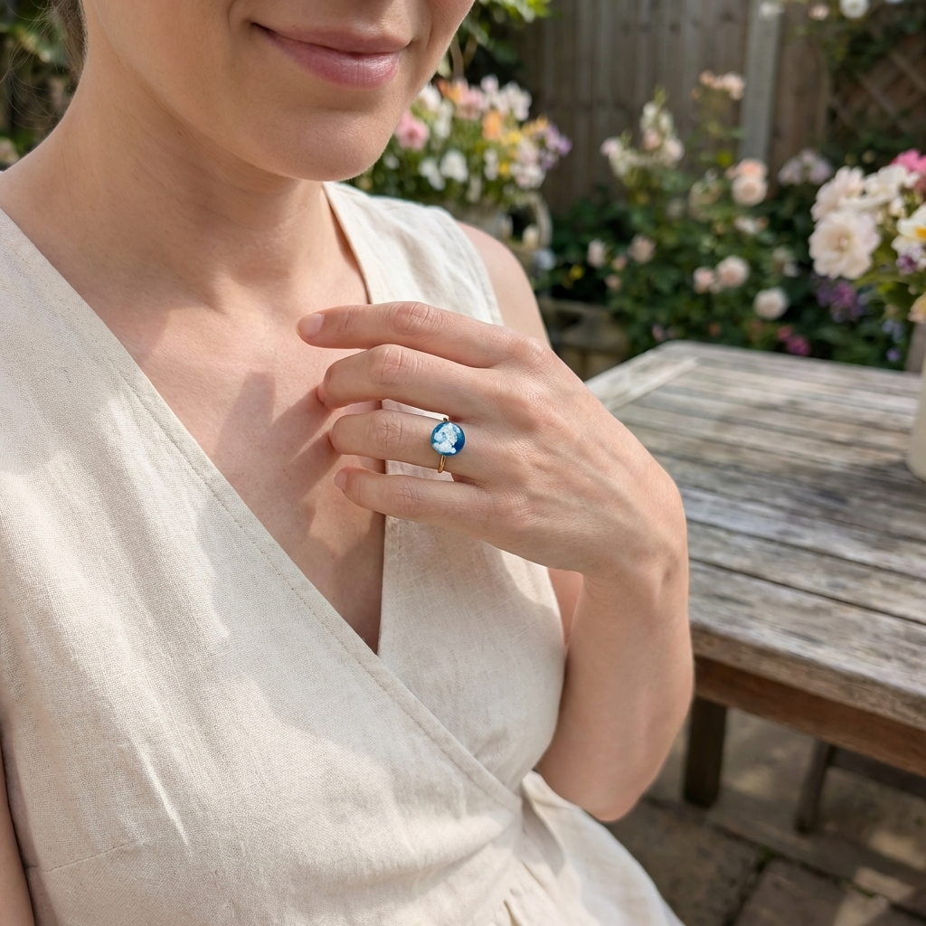Bright Blue Sky Gold Plated Adjustable Ring | Cloud Jewellery