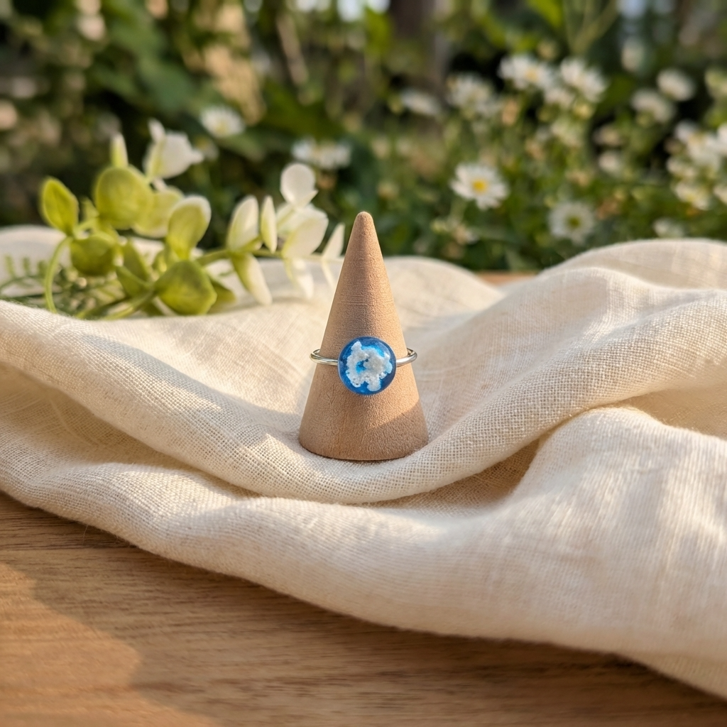 Bright Blue Sky Platinum Plated Adjustable Ring | Cloud Jewellery