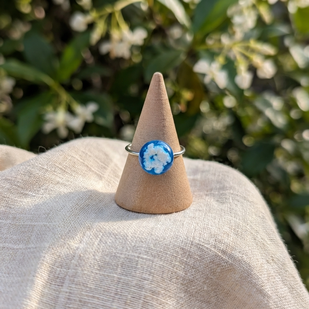 Bright Blue Sky Platinum Plated Adjustable Ring | Cloud Jewellery