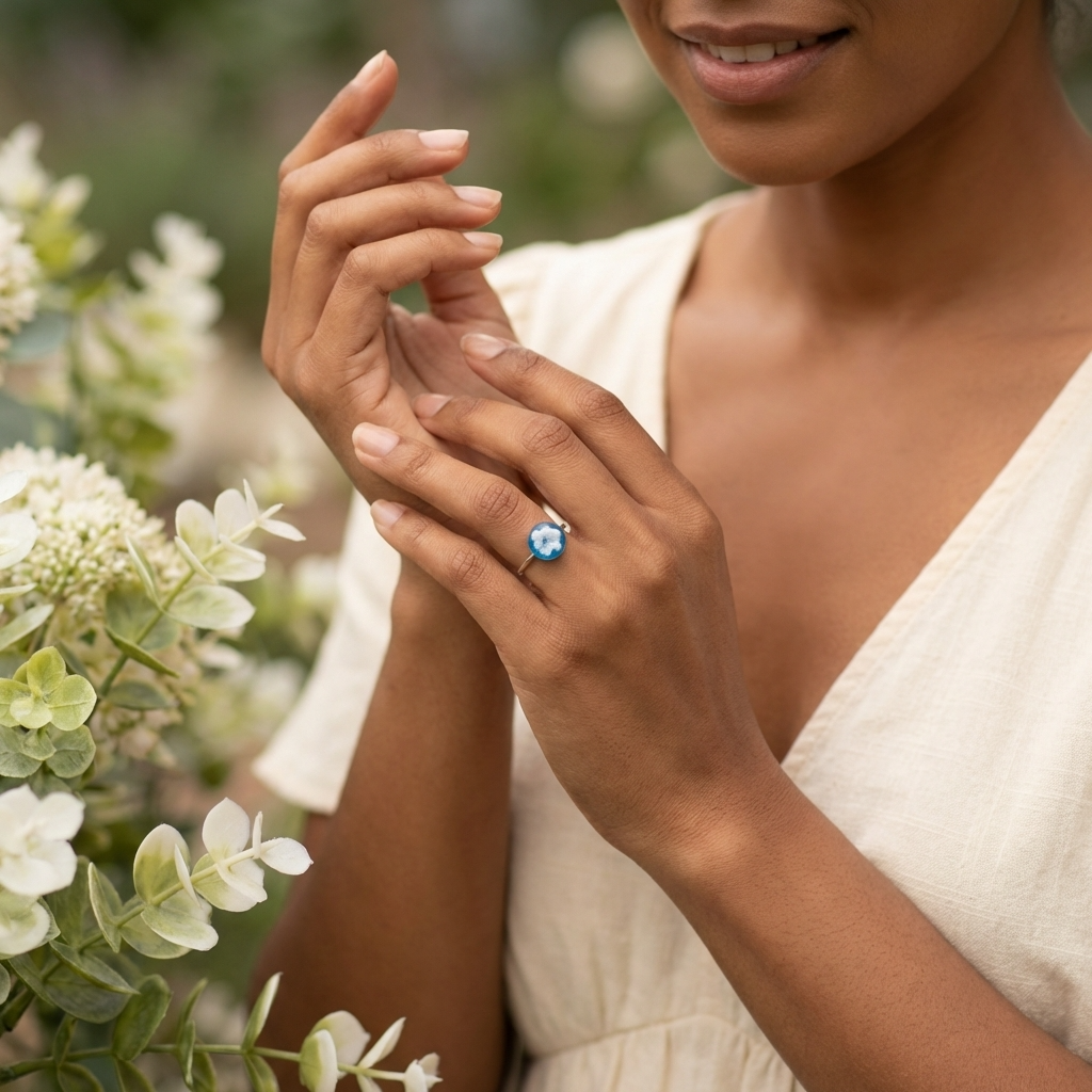 Bright Blue Sky Platinum Plated Adjustable Ring | Cloud Jewellery
