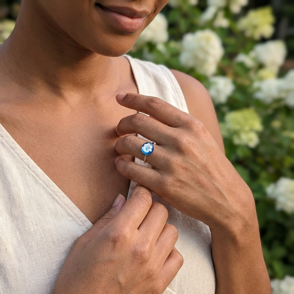 Bright Blue Sky Platinum Plated Adjustable Ring | Cloud Jewellery