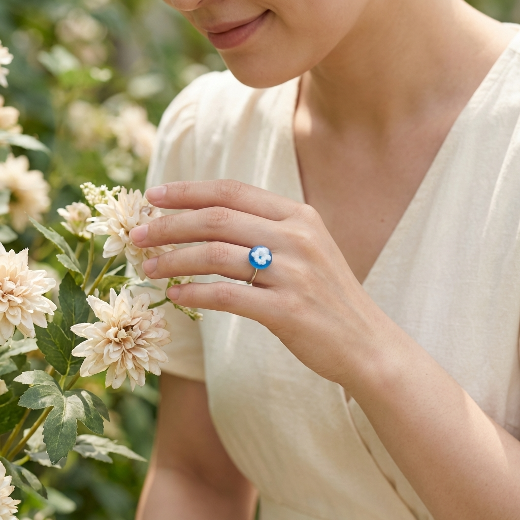 Bright Blue Sky Platinum Plated Adjustable Ring | Cloud Jewellery
