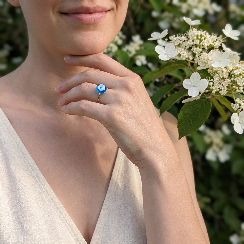 Bright Blue Sky Platinum Plated Adjustable Ring | Cloud Jewellery