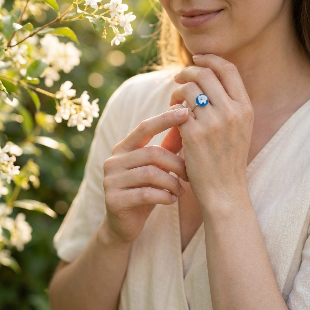 Bright Blue Sky Platinum Plated Adjustable Ring | Cloud Jewellery
