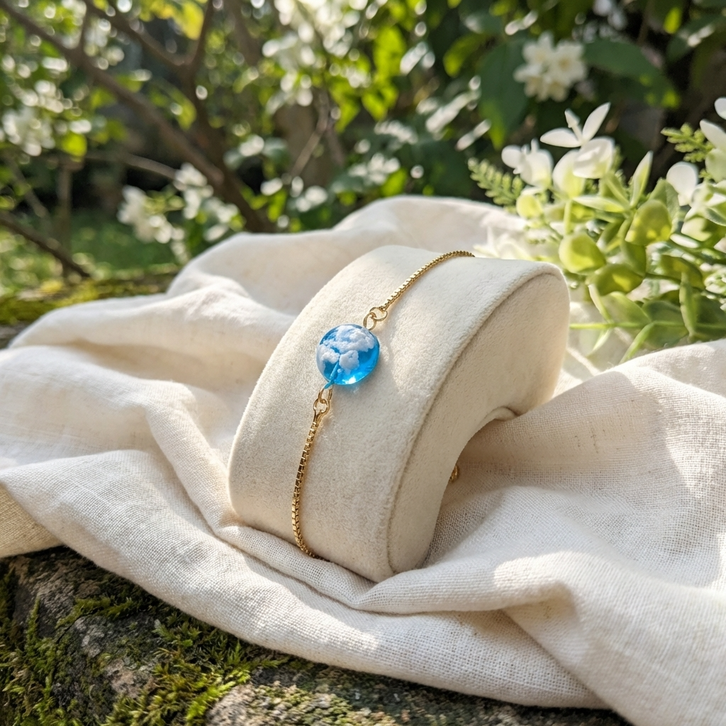 Bright Blue Sky Gold Plated Adjustable Bracelet | Cloud Jewellery