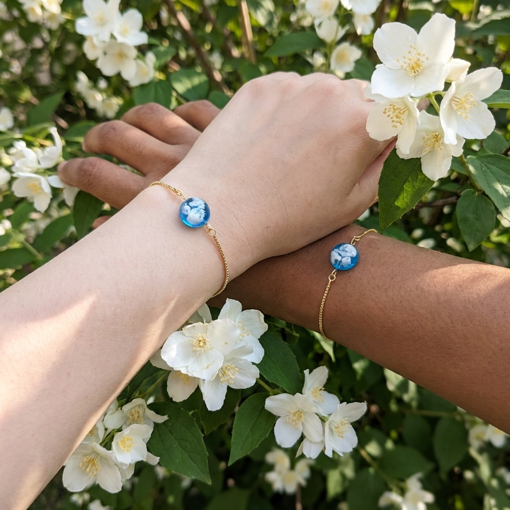 Bright Blue Sky Gold Plated Adjustable Bracelet | Cloud Jewellery