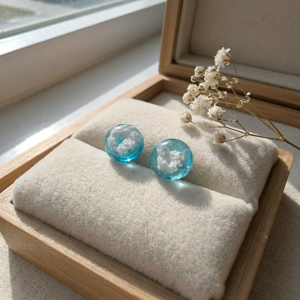 Light Blue Sky Gold Plated Sterling Silver Stud Earrings | Cloud Jewellery