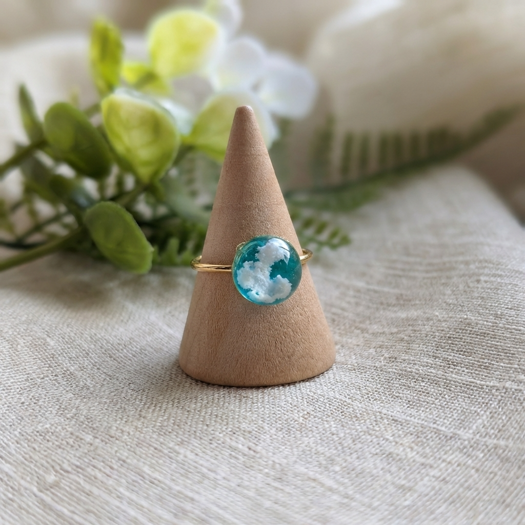 Light Blue Sky Gold Plated Adjustable Ring | Cloud Jewellery
