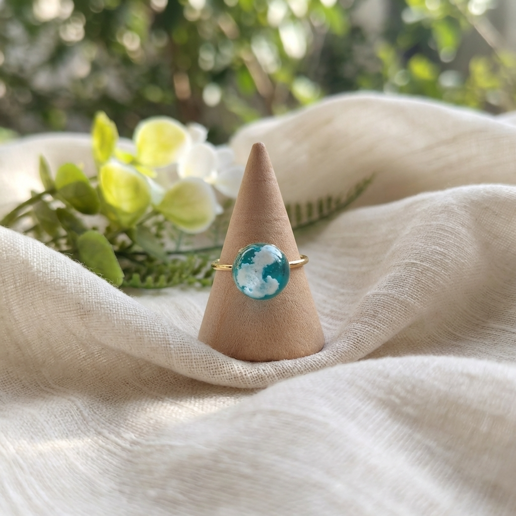 Light Blue Sky Gold Plated Adjustable Ring | Cloud Jewellery