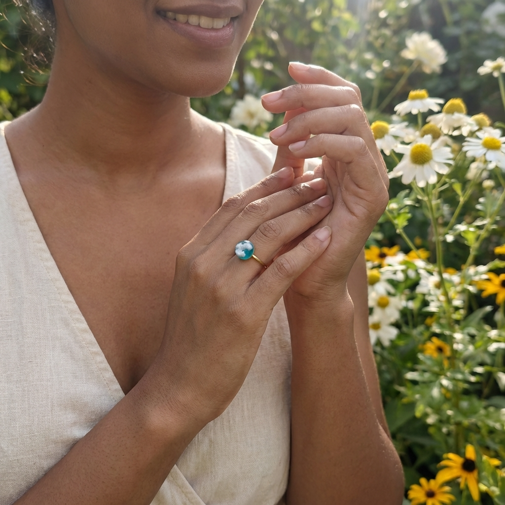 Light Blue Sky Gold Plated Adjustable Ring | Cloud Jewellery