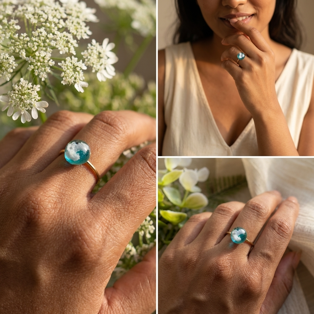Light Blue Sky Gold Plated Adjustable Ring | Cloud Jewellery