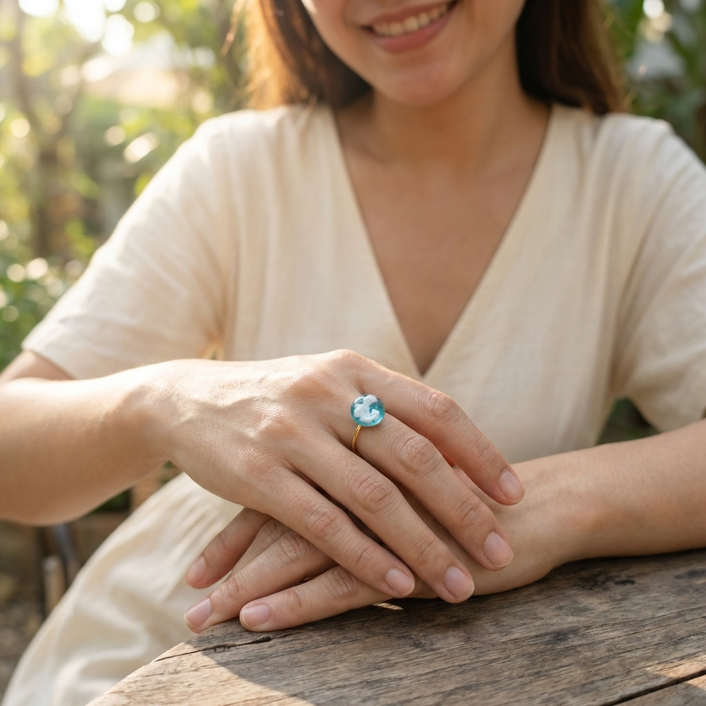 Light Blue Sky Gold Plated Adjustable Ring | Cloud Jewellery