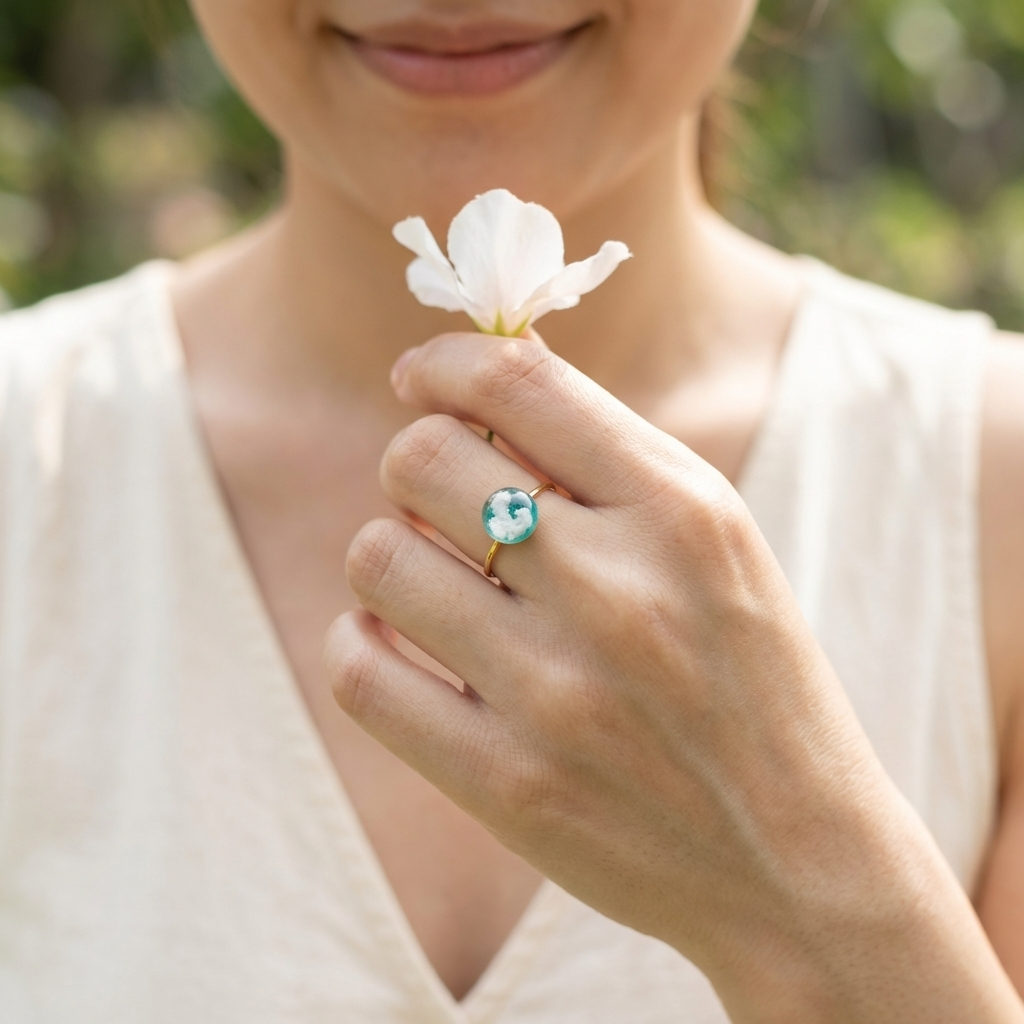 Light Blue Sky Gold Plated Adjustable Ring | Cloud Jewellery