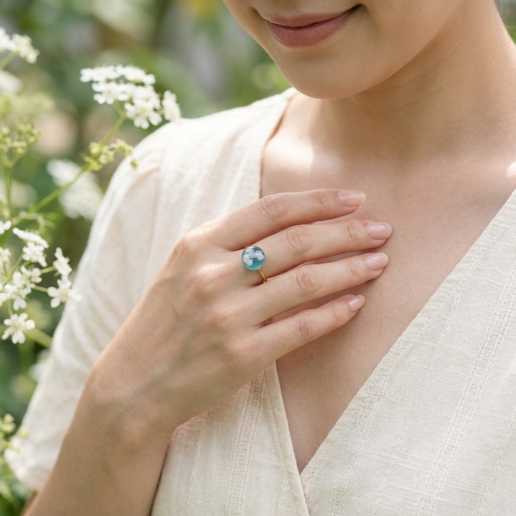 Light Blue Sky Gold Plated Adjustable Ring | Cloud Jewellery