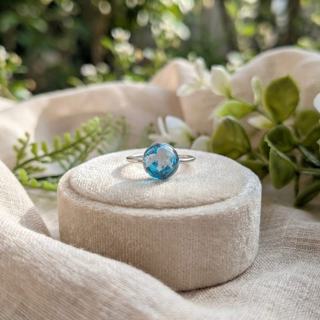 Light Blue Sky Platinum Plated Adjustable Ring | Cloud Jewellery