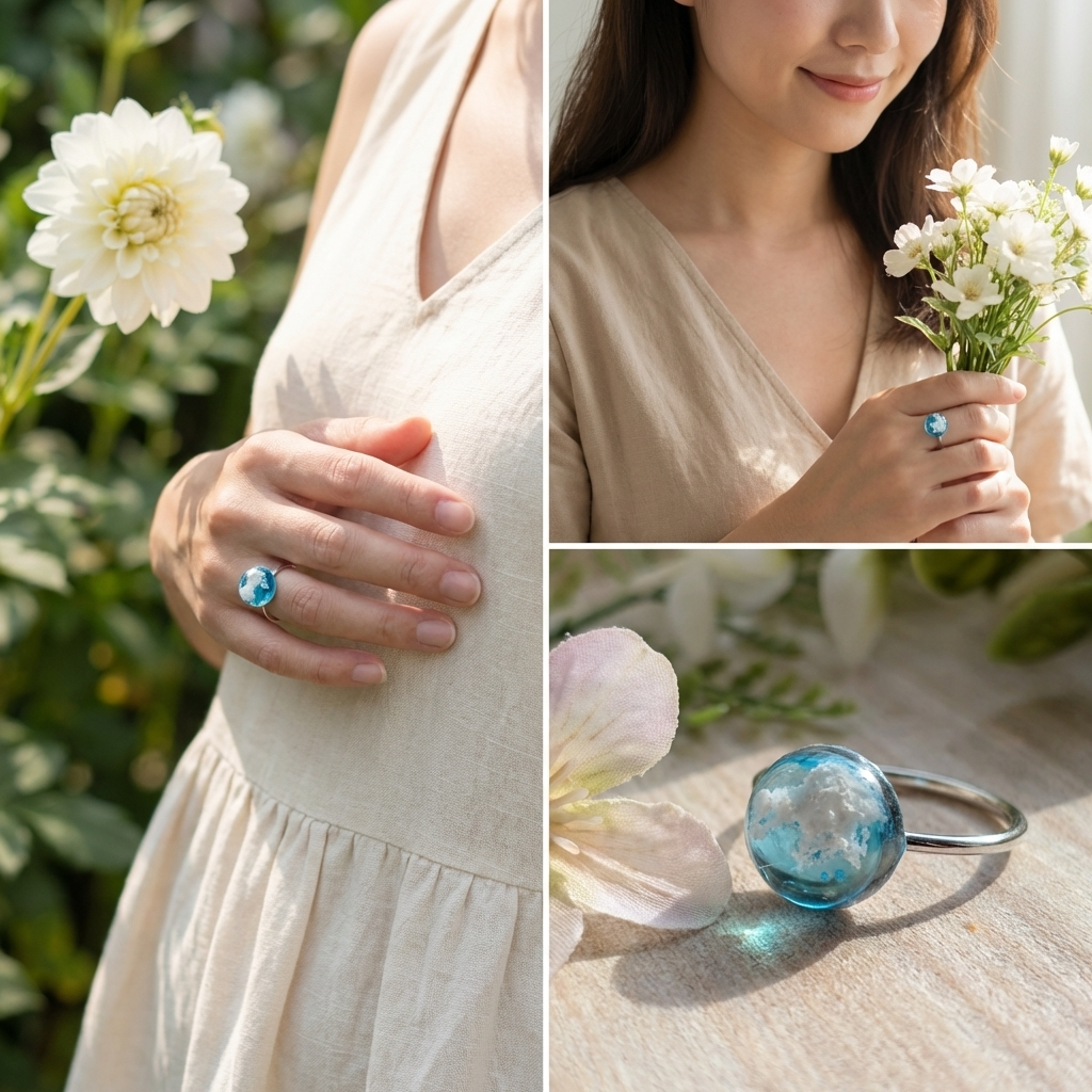 Light Blue Sky Platinum Plated Adjustable Ring | Cloud Jewellery