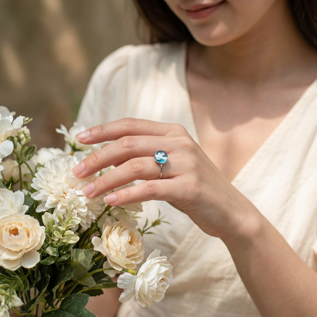 Light Blue Sky Platinum Plated Adjustable Ring | Cloud Jewellery
