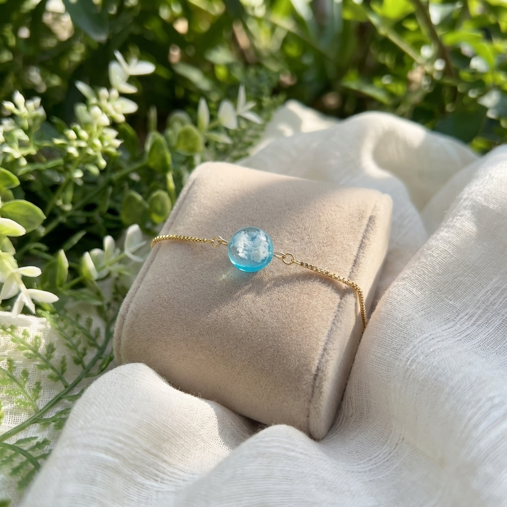 Light Blue Sky Gold Plated Adjustable Bracelet | Cloud Jewellery