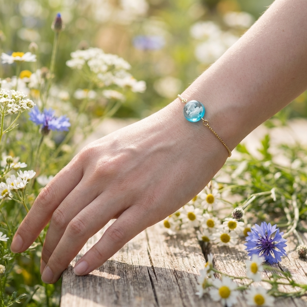 Light Blue Sky Gold Plated Adjustable Bracelet | Cloud Jewellery