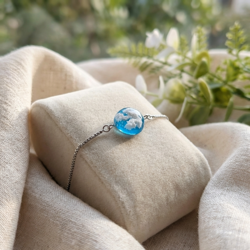 Light Blue Sky Platinum Plated Adjustable Bracelet | Cloud Jewellery
