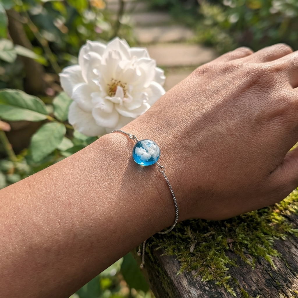 Light Blue Sky Platinum Plated Adjustable Bracelet | Cloud Jewellery
