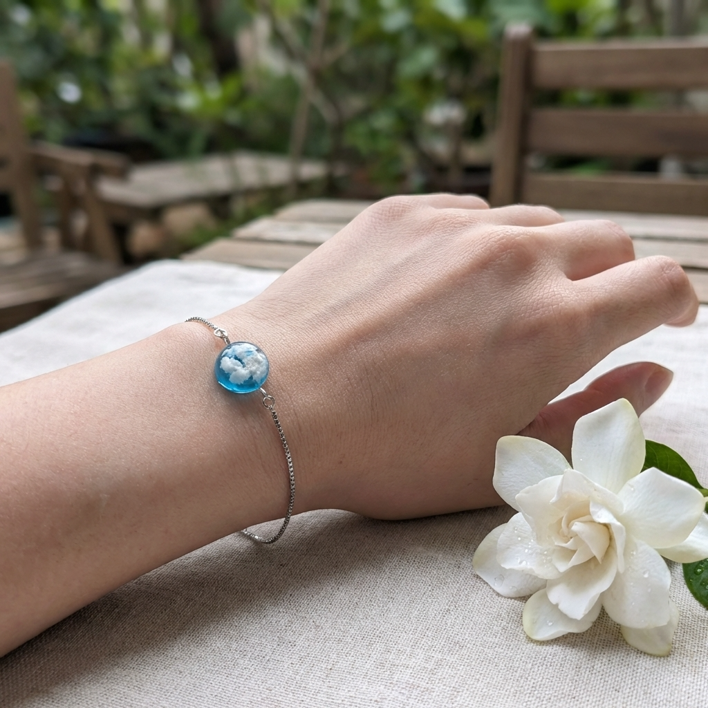 Light Blue Sky Platinum Plated Adjustable Bracelet | Cloud Jewellery