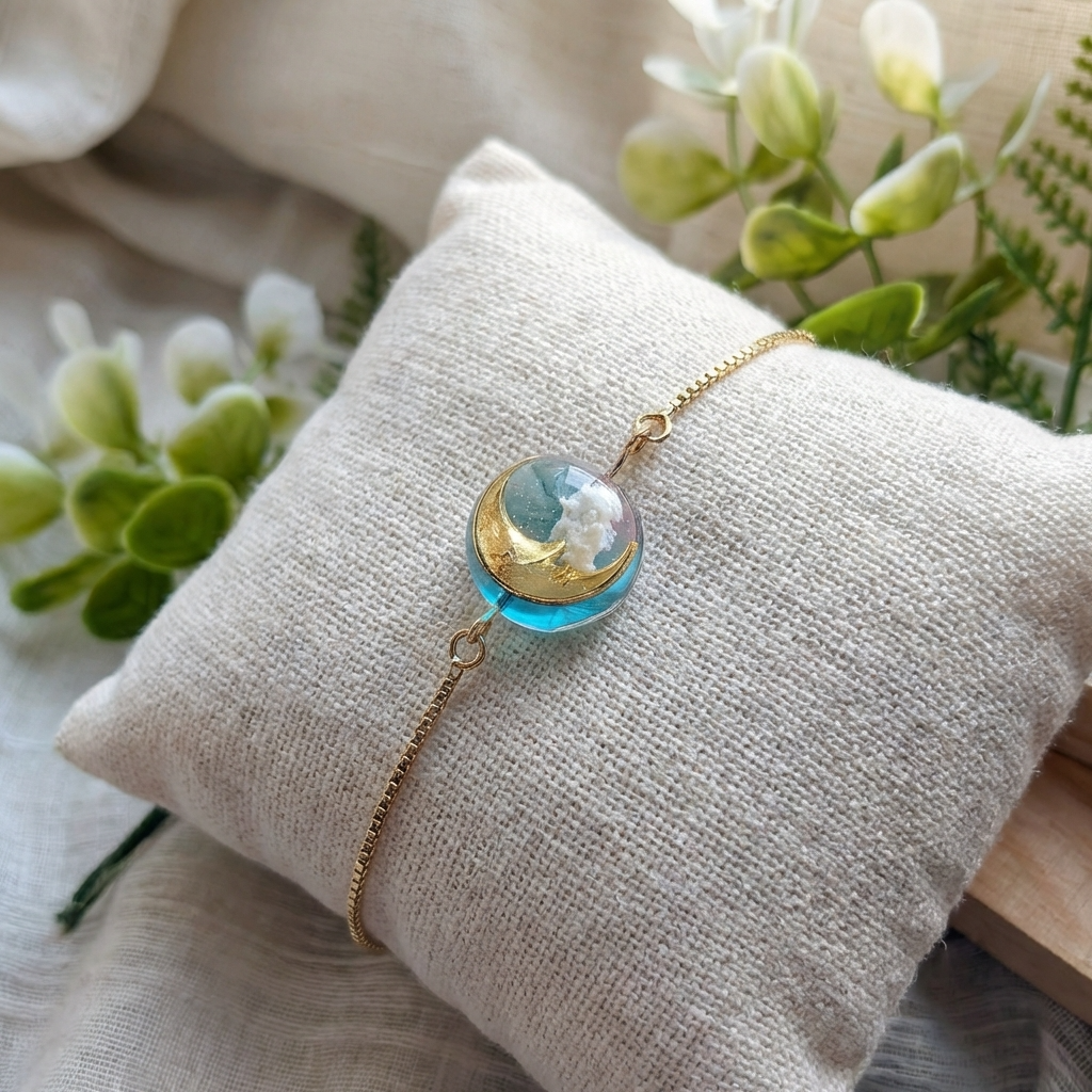 Moon & Twilight Sky Gold Plated Adjustable Bracelet | Dreamy Cloud Jewellery