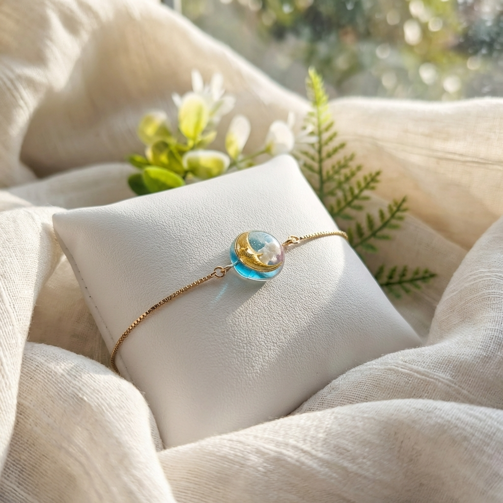Moon & Twilight Sky Gold Plated Adjustable Bracelet | Dreamy Cloud Jewellery