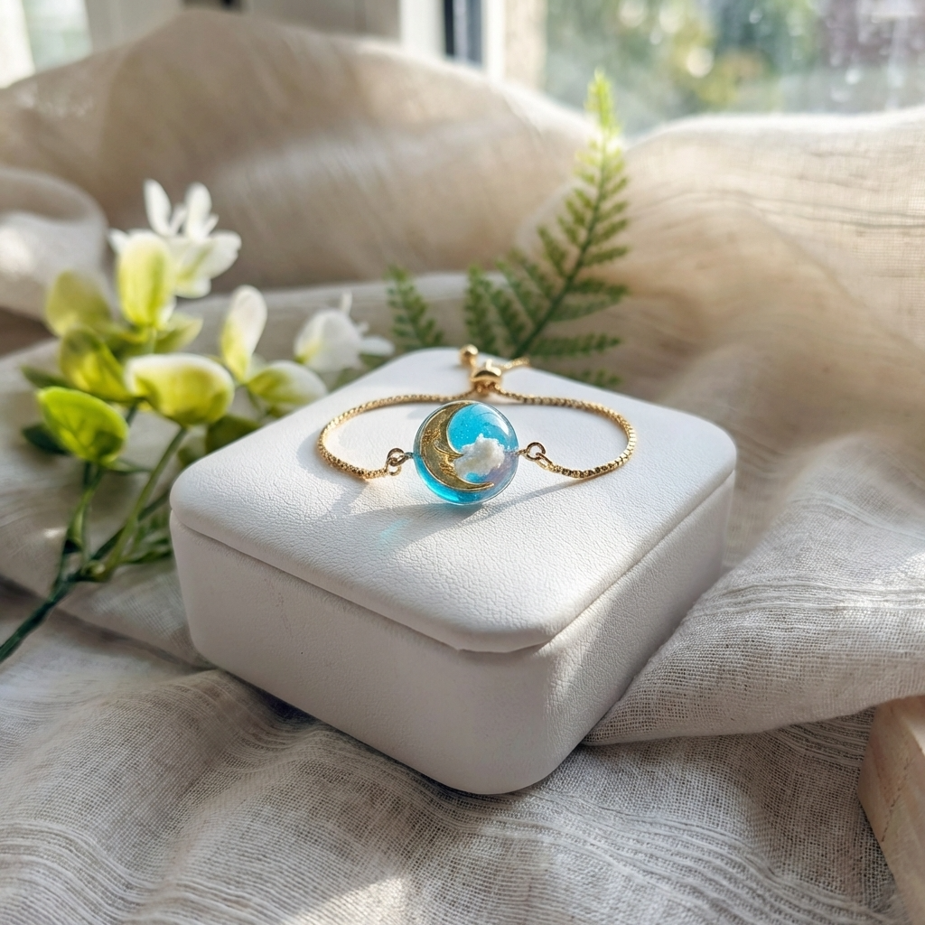 Moon & Twilight Sky Gold Plated Adjustable Bracelet | Dreamy Cloud Jewellery