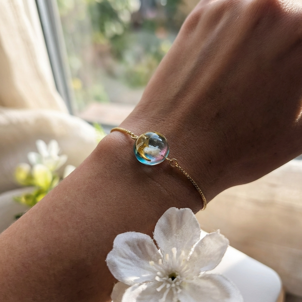 Moon & Twilight Sky Gold Plated Adjustable Bracelet | Dreamy Cloud Jewellery