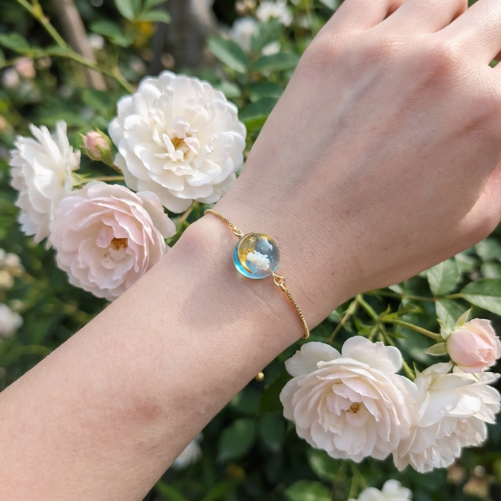 Moon & Twilight Sky Gold Plated Adjustable Bracelet | Dreamy Cloud Jewellery